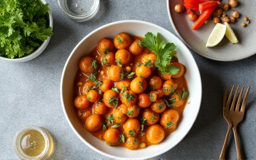 プラントベースのレトルトカレー『大地の恵み』のパッケージと盛り付けられたカレー